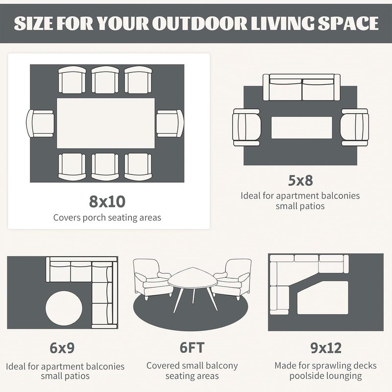 Ileading Outdoor Plastic Straw Rug 8x10ft Modern Geometric Style Reversible Patio Area Rugs Waterproof Non Shedding Portable Carpets for Rv Outside Deck Pool Beach Picnic Camping (Grey) - Image 5